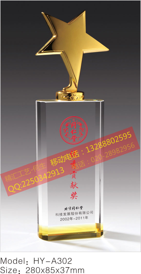 佛山獎杯獎牌廠家，佛山企業(yè)銷售冠軍水晶獎杯，佛山活動比賽獎杯