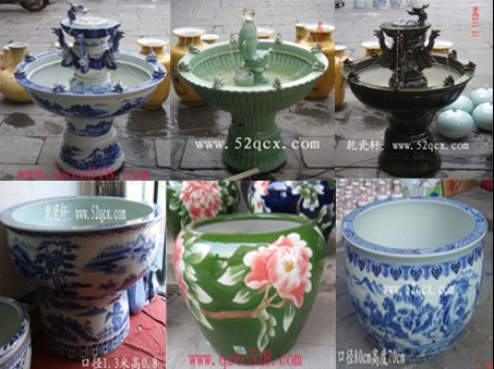 北京名牌魚缸訂做，北京景德鎮(zhèn)陶瓷魚缸批發(fā)，北京青花魚缸定做，北京顏色釉噴水魚缸