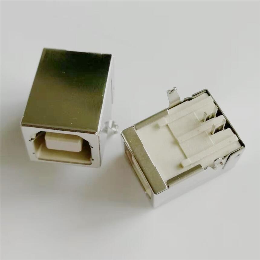 USB 2.0 B型母座 4PIN B母90度插板DIP 彎腳 打印機(jī)接口 銅殼 白膠