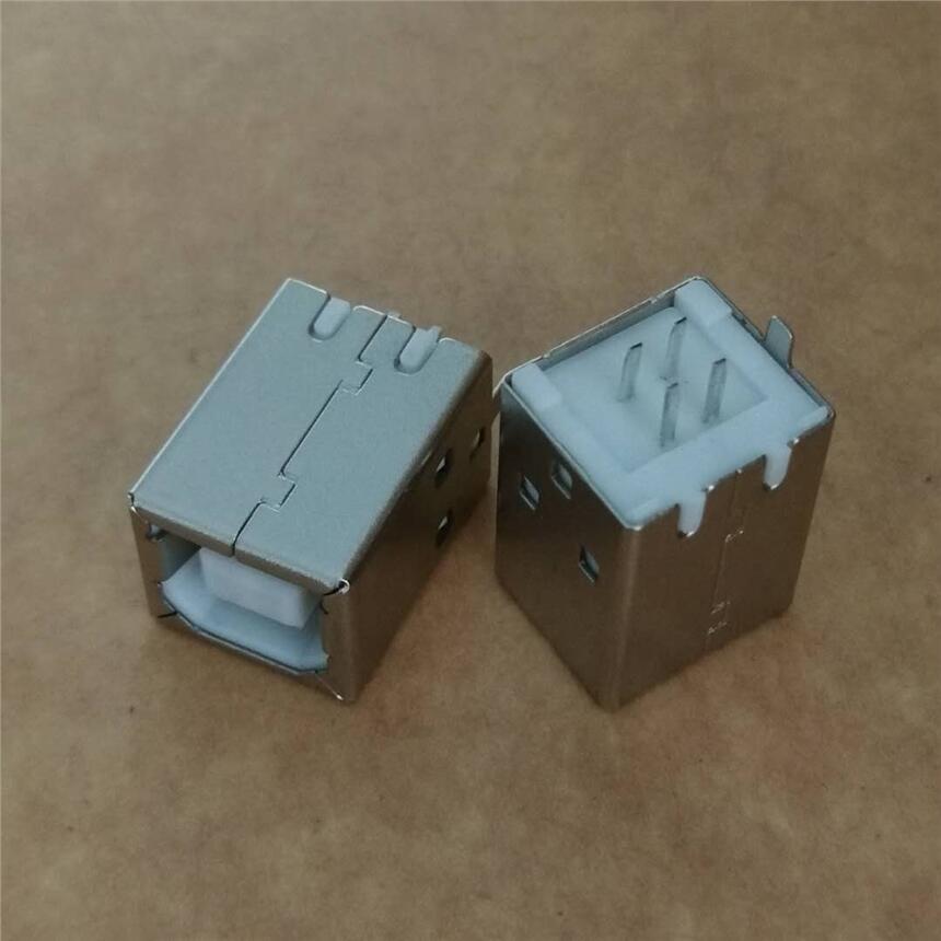USB 2.0 B型母座 4PIN B母180度直插DIP B母打印機(jī)接口 鐵殼 白膠