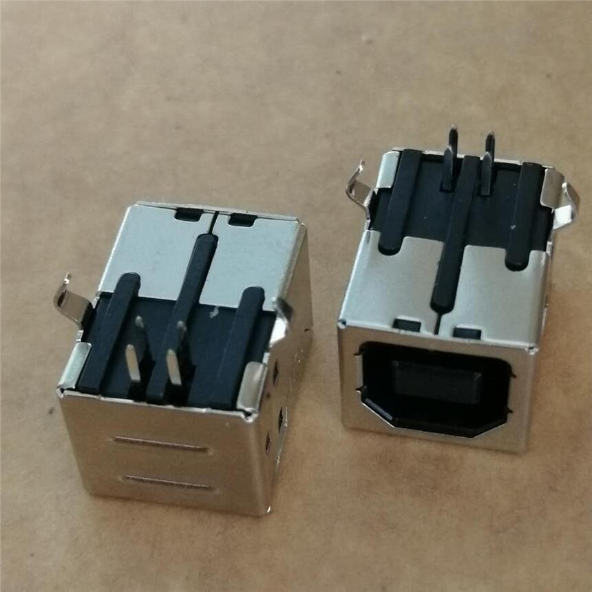 USB連接器 B母90度 彎腳 USB插板式方形母座 打印機(jī)母座接口 D型口 鐵殼 黑膠