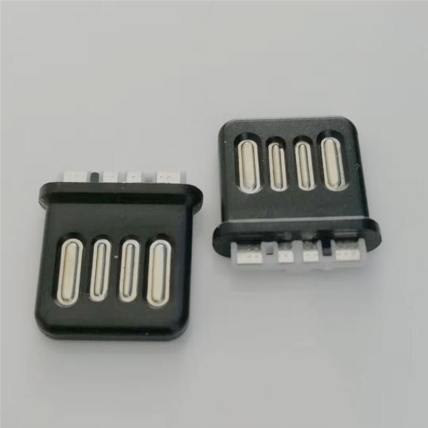 A公雙面插全塑公頭 4P焊線式 超短體L=15.0 黑色金手指 USB AM正反插