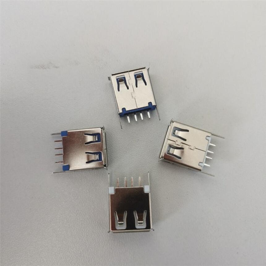 USB 2.0 A母  直插 卷邊H=13.7 白膠  藍(lán)膠
