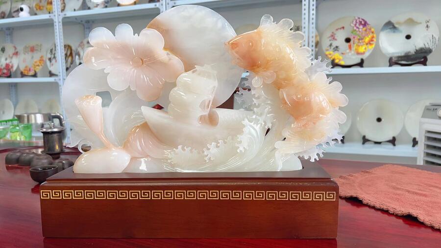 煥環(huán)祥|錦鯉家居裝飾 玉雕擺件 金龍魚玉器工藝品 喬遷新居禮物定制