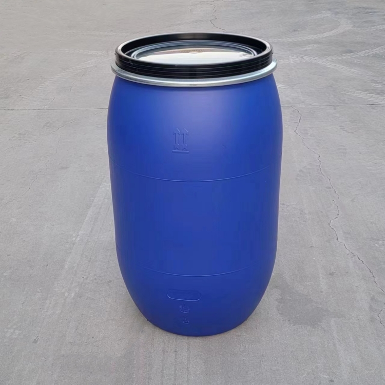 新利塑業(yè)200L法蘭桶200升開口塑料桶 藍(lán)色鐵箍桶