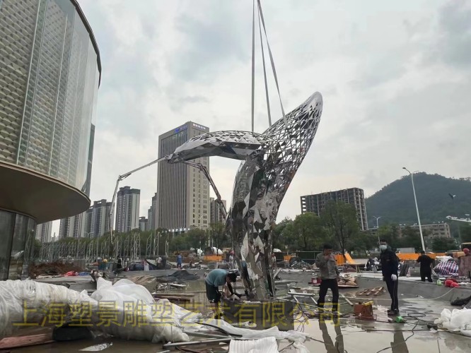溫州寶龍廣場魚雕塑 鏤空鯨魚不銹鋼雕塑安裝