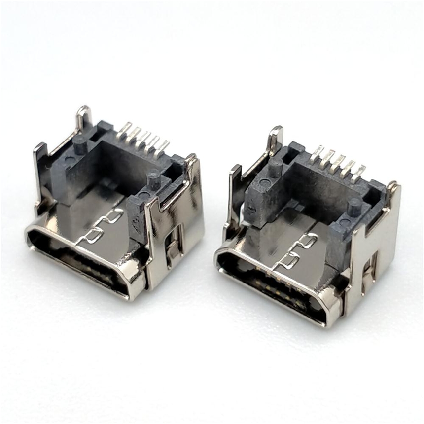 墊高MICRO USB 5P母座加高4.45雙殼直邊四腳插板有柱鍍鎳