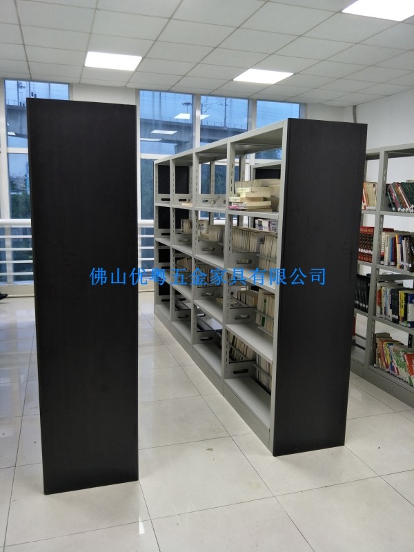 湛江鋼制書架圖書館書架拆裝雙柱雙面書架全鋼4組6層書架廠家