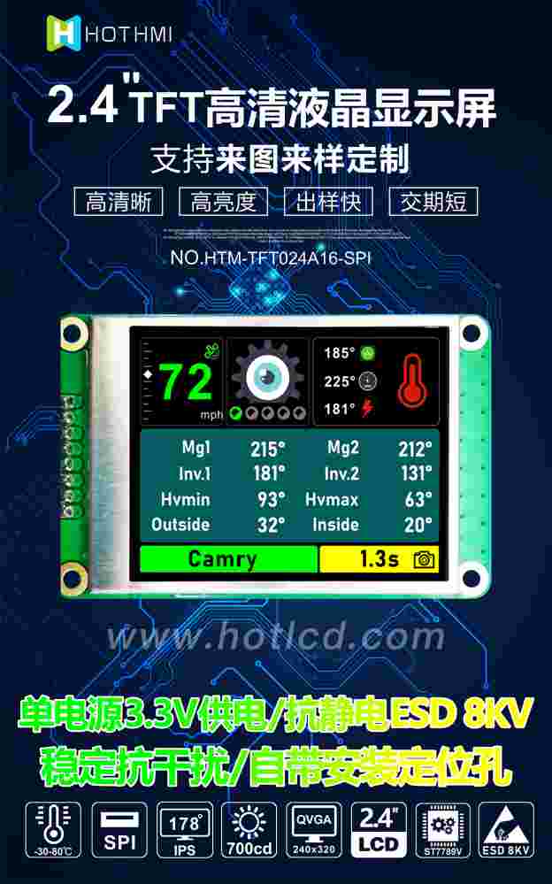 2.4TFT@ʾģK240X320ֱMCU SPI-4Lӿڃ(ni)ST7789V