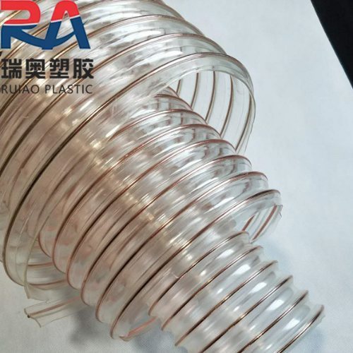 瑞奧木工機械透明pu鍍銅鋼絲軟管壁厚0.63mm防靜電通風吸塵管