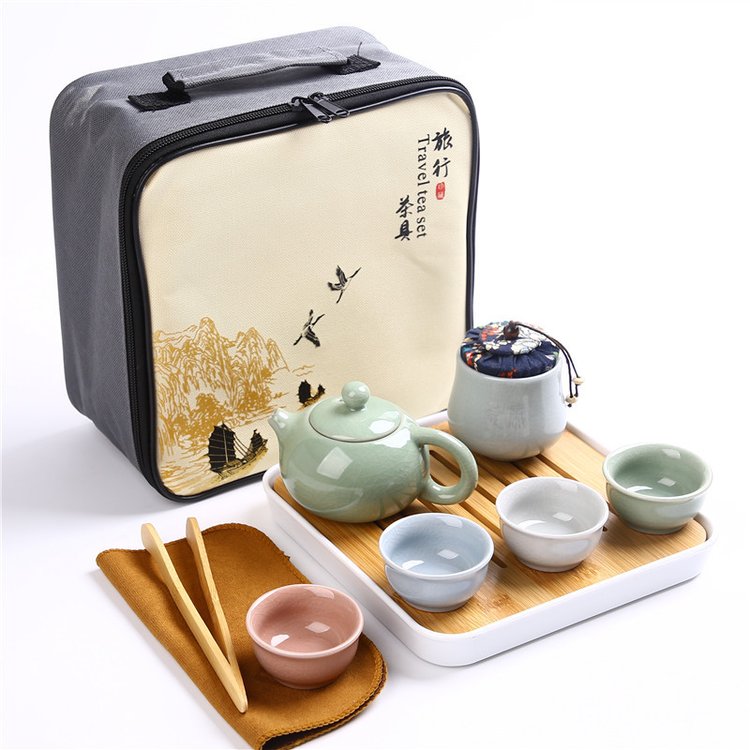 陶瓷功夫茶具套裝訂做一壺四杯帶茶盤(pán)茶葉罐禮品定制LOGO