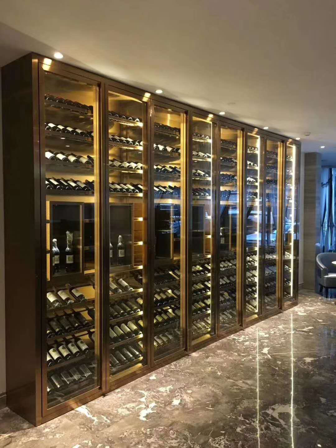 定制亞克力現(xiàn)代高端不銹鋼恒溫紅酒柜儲(chǔ)藏白洋酒展柜酒窖設(shè)計(jì)廠家