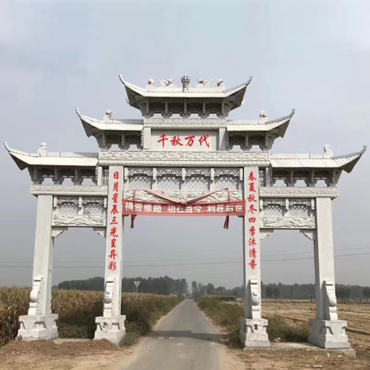 大理石三門石牌坊景觀大型石牌樓公園石門樓