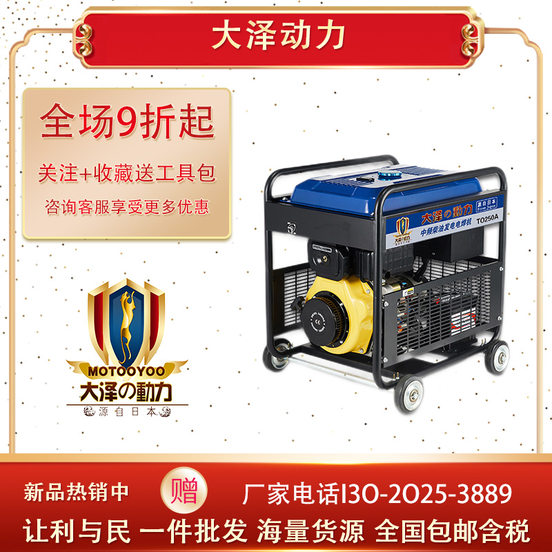 電焊機(jī)大澤動(dòng)力TO250A單三相便攜式電啟動(dòng)250A柴油發(fā)電電焊一體機(jī)