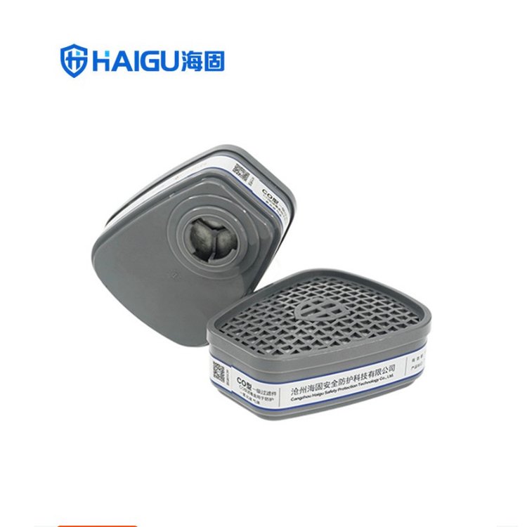 海固P-CO-1型濾毒盒需搭配半面罩使用，自吸過濾式防毒面具