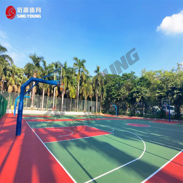 信源天藍色室外塑膠地板球場硅PU材料施工一體XY-18