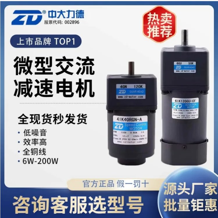 ZD中大電機(jī)微型交流電機(jī)馬達(dá)6W-200W微小型交流齒輪減速電機(jī)調(diào)速