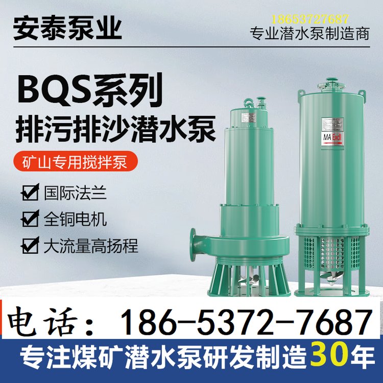 安泰泵業(yè)金礦開采用多級防爆潛污泵BQS30kw隔爆型排污排沙泵
