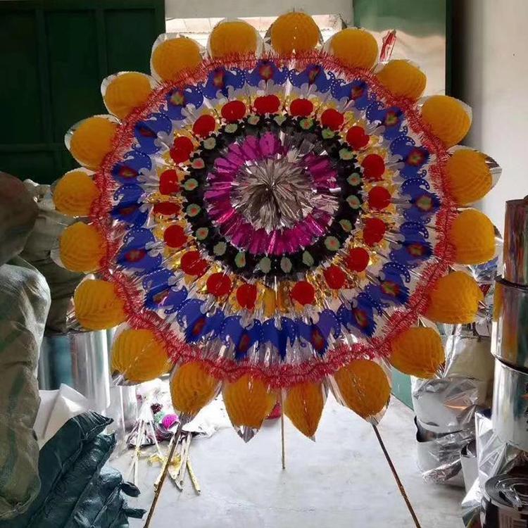 彩色圓頭大球亮花圈布圈殯葬用品花圈紙花福壽安