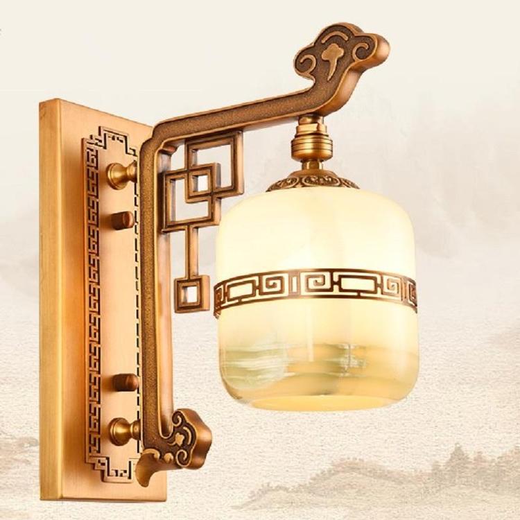寶云全銅天然玉石壁燈新中式臥室床頭燈過道樓梯客廳背景墻燈
