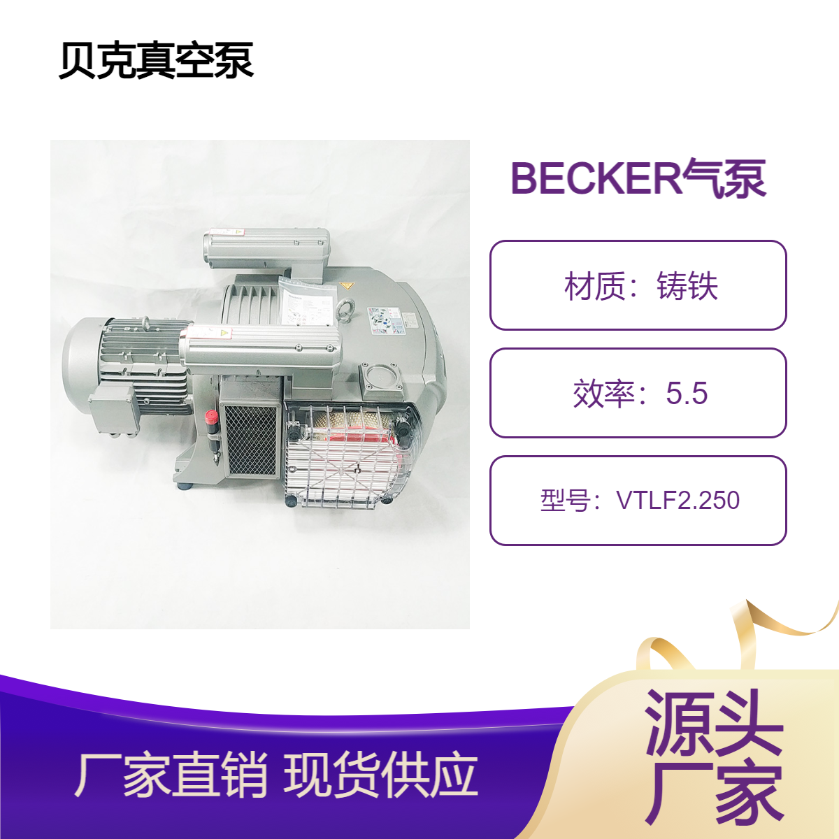 德國BECKER真空泵VTLF2.250大型工業(yè)無油旋片印刷機專用氣泵風(fēng)泵