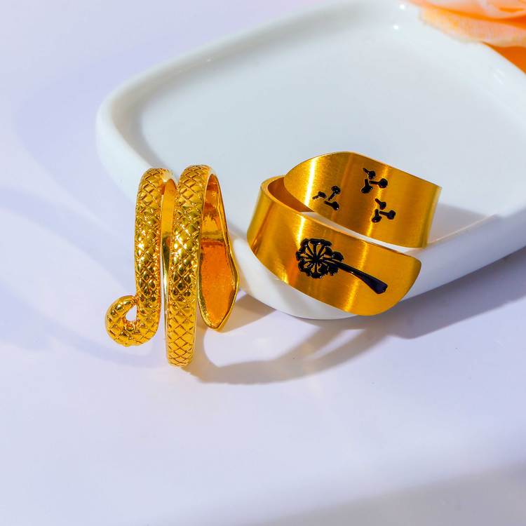 恒達鑫不銹鋼蛇環(huán)黑膠18K金啞光砂面素環(huán)戒指