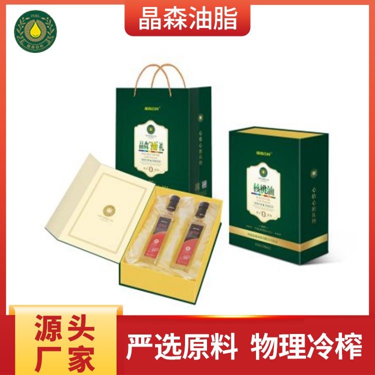 晶森油脂核桃油禮盒單位節(jié)日禮品源頭工廠發(fā)貨及時