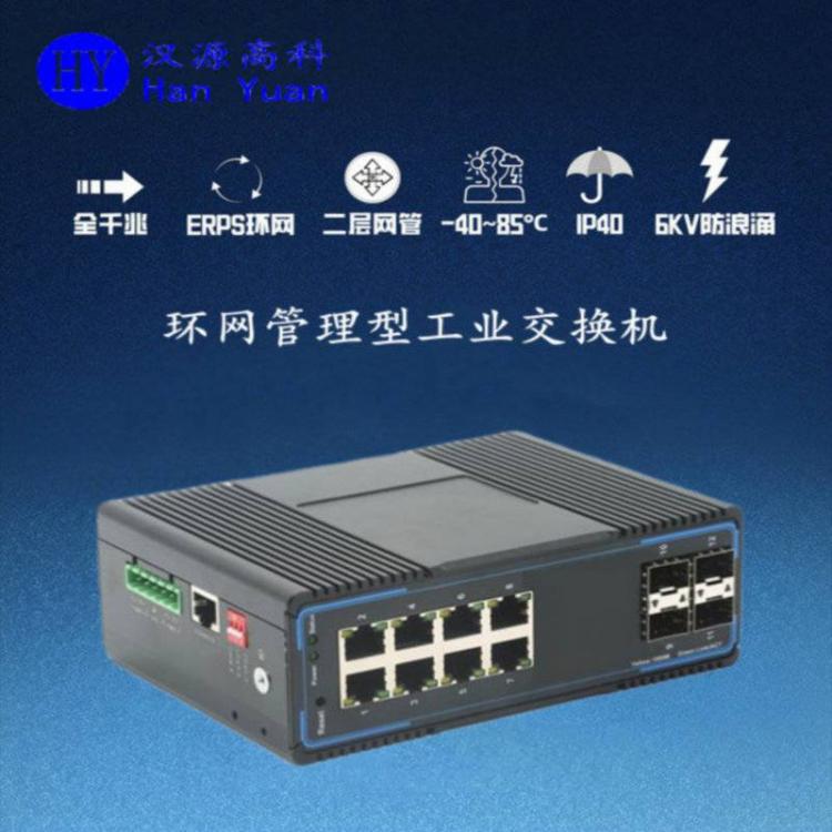 漢原高科工業(yè)級全千兆4光8電環(huán)網(wǎng)交換機光纖收發(fā)器導軌式