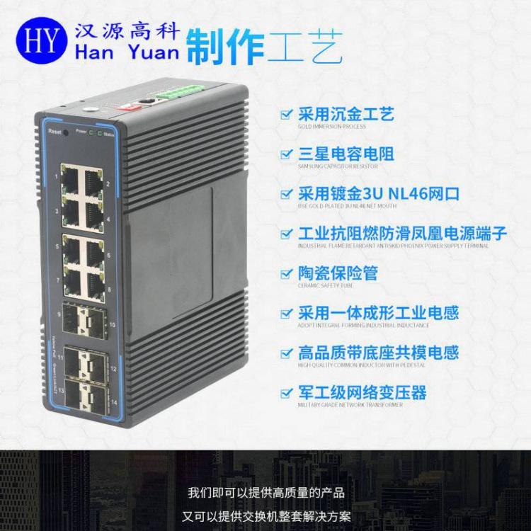 漢原高科6光8電工業(yè)級網(wǎng)管交換機支持多環(huán)網(wǎng)技術VLAN隔離POE供電